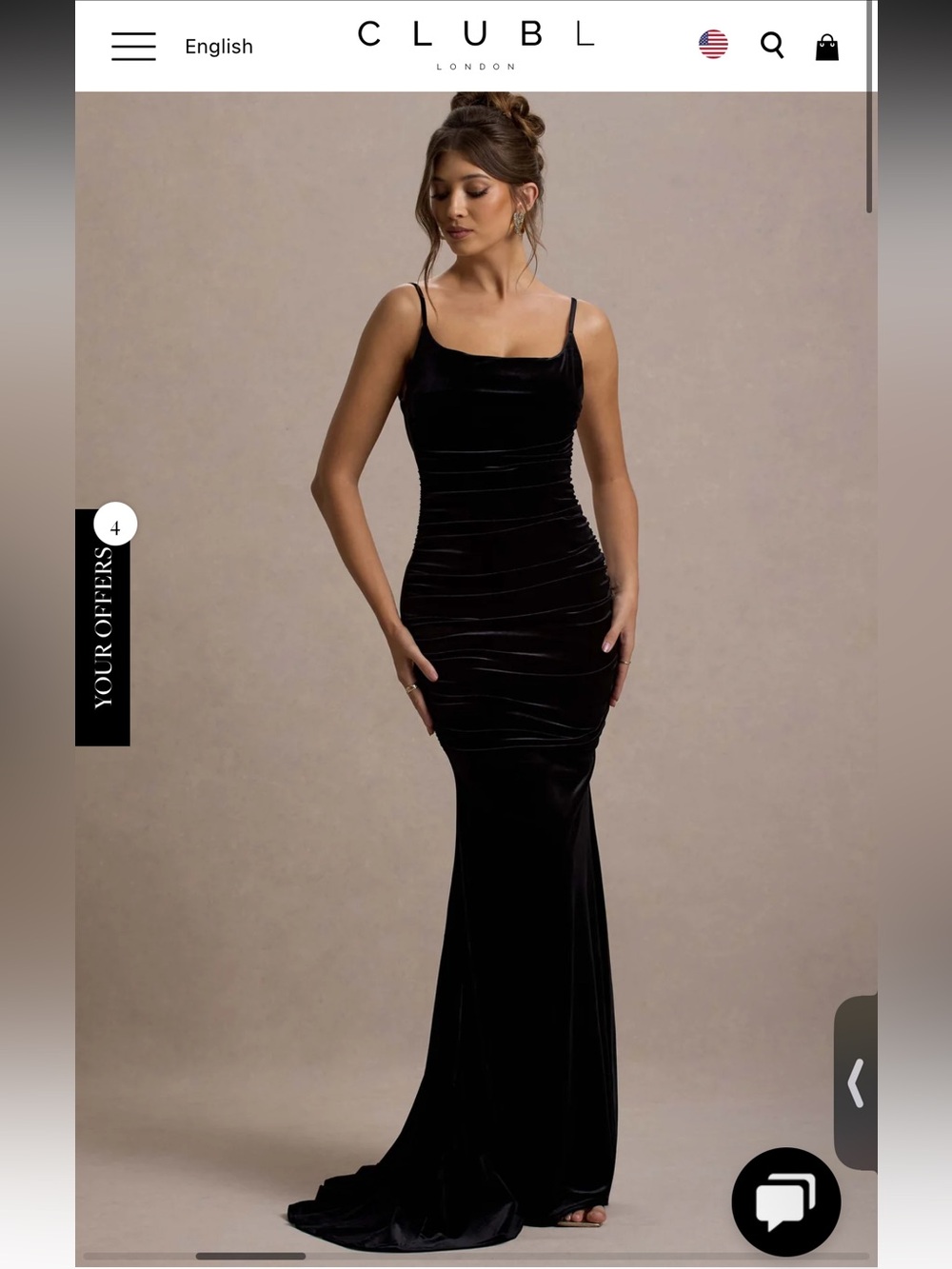 Club London - ADELE
Black Velvet Ruched Strappy Fishtail Maxi Dress